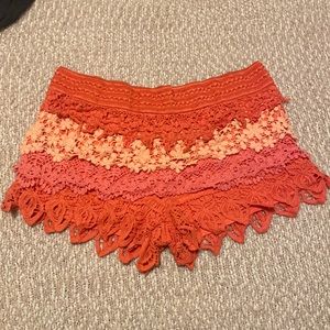 XL No Boundaries coral pink peach lace shorts